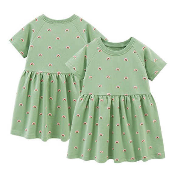 LYMAYTER Toddler Kids Summer Cotton Dress for Girls Short Sleeved Cartoon Dress Baby Casual A-Line Princess Dress 2-8T