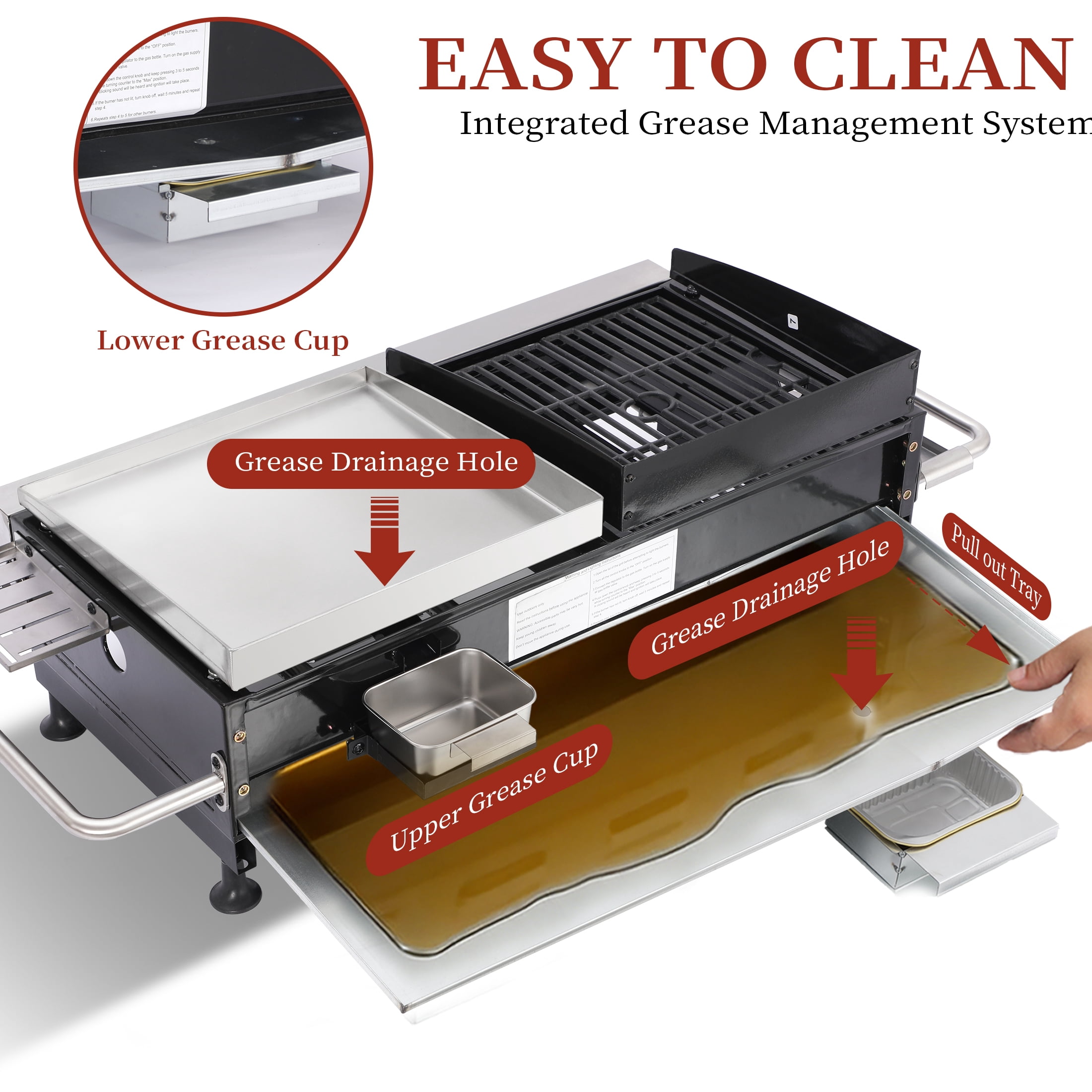 CIG GARDEN 2 Burner Propane Gas Grill and Plancha Combo, Cast Iron Grates Outdoor Barbecue Grill with 38200 BTU Output, Perfect for Outdoor Cooking
