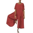 thumbnail image 2 of Baqcunre Jumpsuits For Women,Womens Elegant Casual Solid Short Sleeve Wide Leg Pants O Neck Jumpsuit,Pants For Women,Wide Leg Pants Woman,One Piece Jumpsuit,Womens Clothes,Wine,S, 2 of 5
