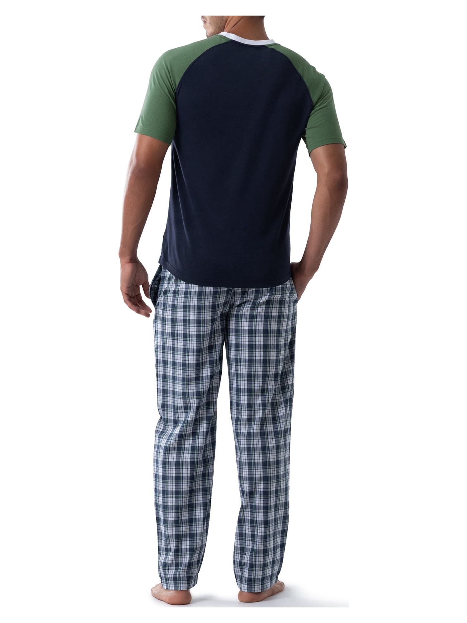 Fruit of the Loom Men's Raglan Short Sleeve T-shirt and Plaid Pajama Sleep Pant Set, Sizes S-2XL