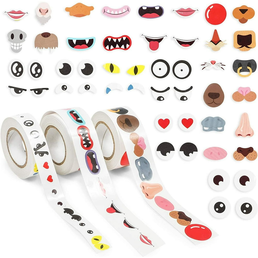 3 Rolls 1500 Pcs Face Stickers Roll for Kids, Eye Nose Mouth Cartoon