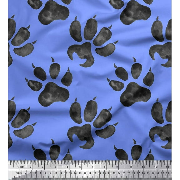 Soimoi Blue Cotton Duck Fabric Lion Stencil Foot Animal Printed Fabric 1 Yard 42 Inch Wide