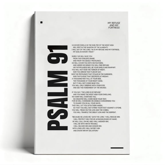 Psalm 91 Modern Minimalist Canvas Wall Art, Inspirational Christian Decor, Minimalist Scripture Artwork For Home & Prayer Room, Ready To Hang