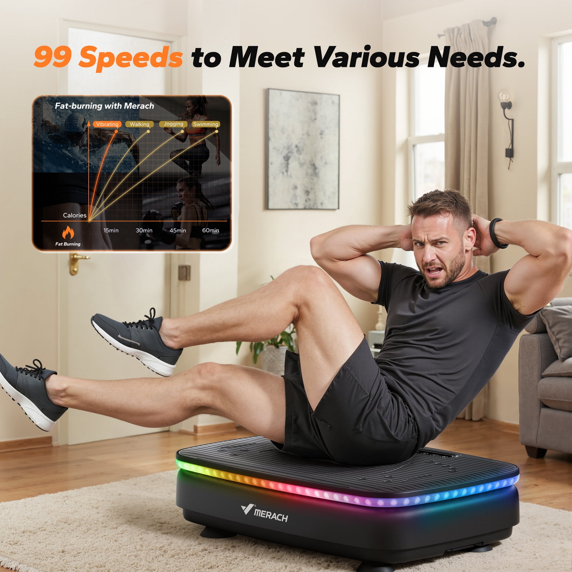MERACH LED Light Vibration Plate Exercise Machine, Vibrating Muscle Toner, Bluetooth Speaker Whole Body Workout Fitness Platform with Resistance Bands, 330lbs Capacity