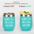 thumbnail image 3 of Thank You for Being Awesome Wine Tumbler, Birthday Christmas Friendship Thank You Gift for Women Friend Coworkers Sisters Her Mom, 12 Oz Stainless Steel Insulated Wine Tumbler with Straw and Lid, Mint, 3 of 6