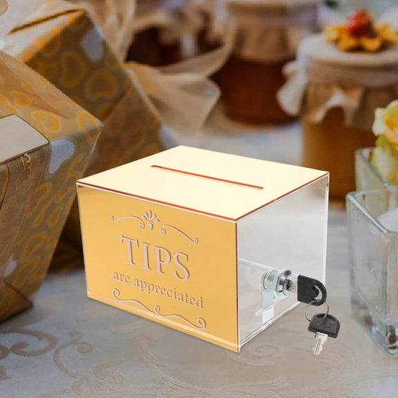MLINS Acrylic Tip Collection Box With Lock Money Storage Container Suggestion Box Raffle Cash Box