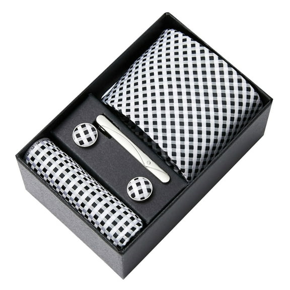 HUANLEDASH 6Pcs/Set Tie Pocket Square Cufflinks Set Gift Box Masculine Charm Faux Silk Fabric Bright Colors Business Tie Men Accessories Gift Set