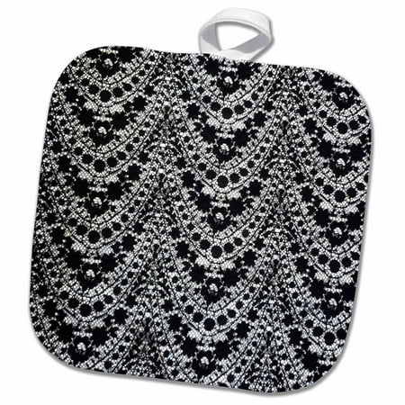

3dRose Scalloped Damask In Black n White - Pot Holder 8 by 8-inch