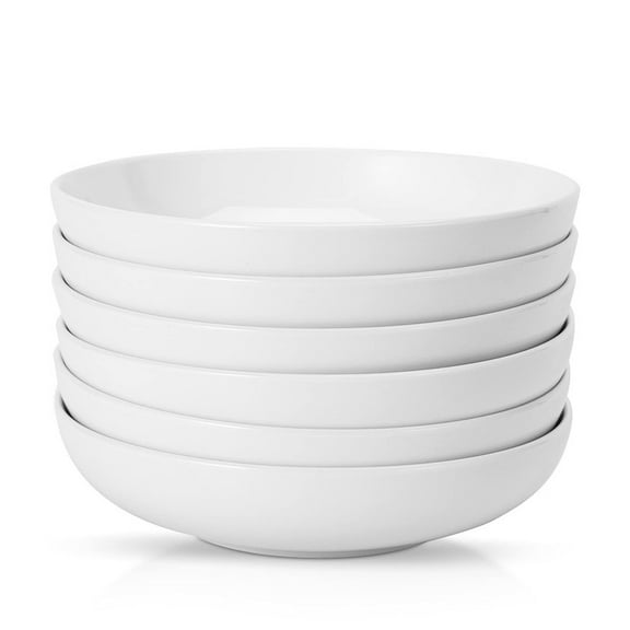 Towallmark 8 Inch 6 Pack Pasta Bowls, Salad Bowls, Porcelain Bowls Set, Microwave and Dishwasher Safe Ceramic Serving Bowls for Dinner Soup Noodles, White