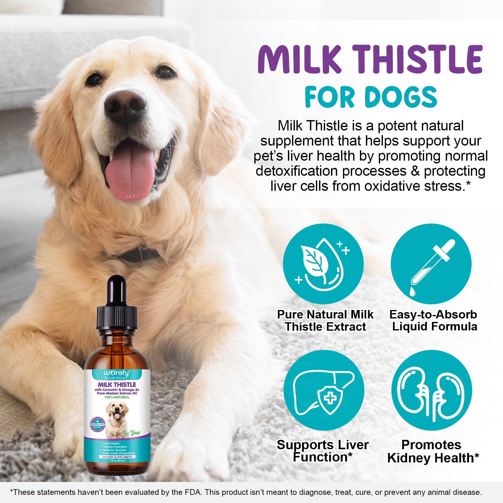 Petpya Milk Thistle for Dogs 3PC Organic Liver Support, Detox & Kidney with Antioxidants & Silymarins, Boost Immunity 60ML