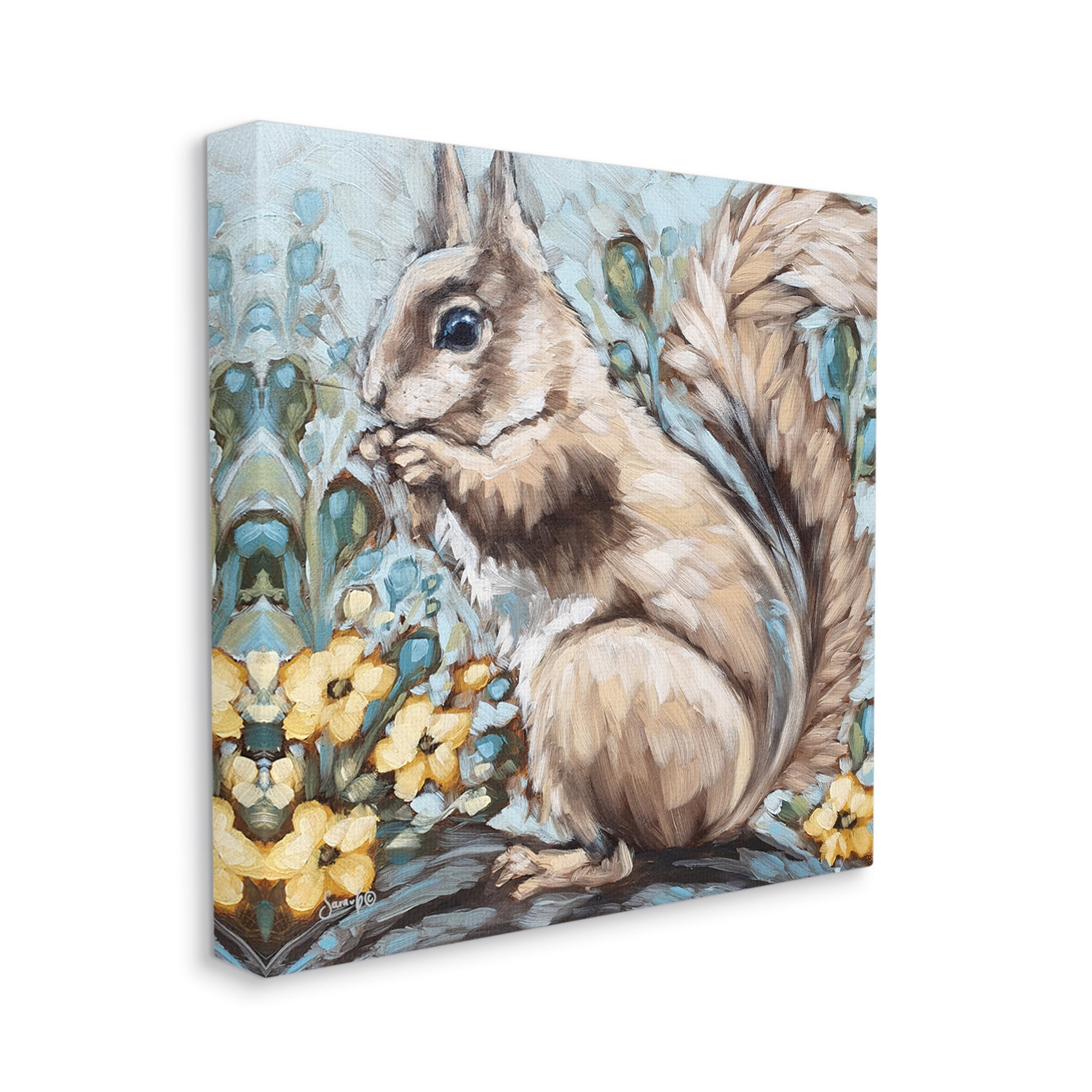 Stupell Squirrel Forest Flower Blossoms Animals & Insects Painting Gallery Wrapped Canvas Print Wall Art