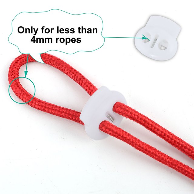 Unique Bargains 6 Pcs Spring Cord Locks Plastic End Fastener Double Holes Clip Rope Toggle Stoppers Sliders, White