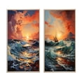 thumbnail image 2 of Designart "Orange Blue Coastal Waves I" Coastal Ocean Framed Wall Art Set Of 2 - Orange Beach Frame Gallery Set For Office Decor, 2 of 7