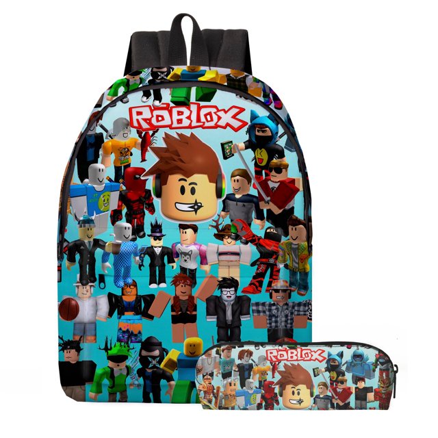 Conjunto de tres piezas de mochila escolar bidimensional circundante ROBLOX de dibujos animados para estudiantes, bolsa de lápices de almacenamiento para niños, bolsa de Almuerzo