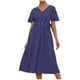 thumbnail image 1 of Vestido de verano fluido con estampado floral con cordones y manga corta con cuello en V para mujer Fridja  nalpqowj4547, 1 of 9