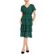 thumbnail image 2 of Vestido midi de verano con cuello en V y mangas de murciélago INSPIRE CHIC para mujer, cintura fruncida, diseño en capas, color verde L, 2 of 6