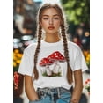 thumbnail image 5 of Women's T-Shirt Red Mushroom Short Sleeve Casual Tee Classic Crew Neck T Shirt for Women White, 5XL, 5 of 7