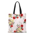 thumbnail image 1 of NUDECOR Canvas Tote Bag Colorful Floral Pattern Yellow Roses and Red Peony Green Reusable Shoulder Grocery Shopping Bags Handbag, 1 of 1
