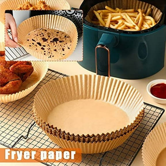 Dicasser 50Pcs Paper Air Fryer Liners Non Stick Disposable Air Fryer Unperforated Round Baking Microwave Roasting(Brown)