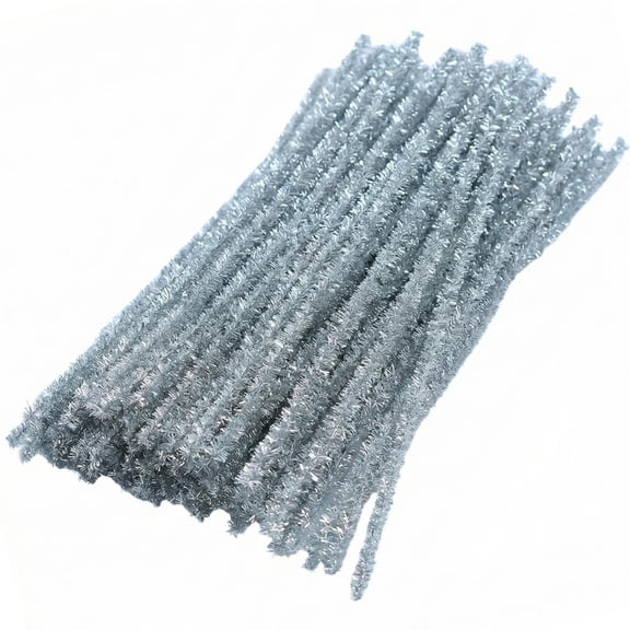 BZCOE Glitter Silver Pipe Cleaners Craft (200 Pack) Bulk Art Multicolor Chenille Stems for Diy Project Decorations Silver Pipe Cleaners