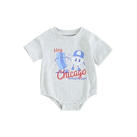 

ESASSALY Baby Summer Romper Newborn Cartoon Letter Print Short Sleeve Jumpsuit