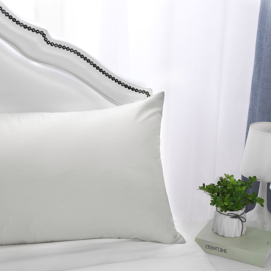 Unique Bargains 2 Pack 300TC Cotton Solid Pillowcases Silver Gray 20" x 36"
