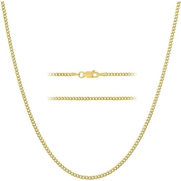 KISPER 925 Sterling Silver Italian Gold Cuban Chain Necklace w/ Lobster Clasp