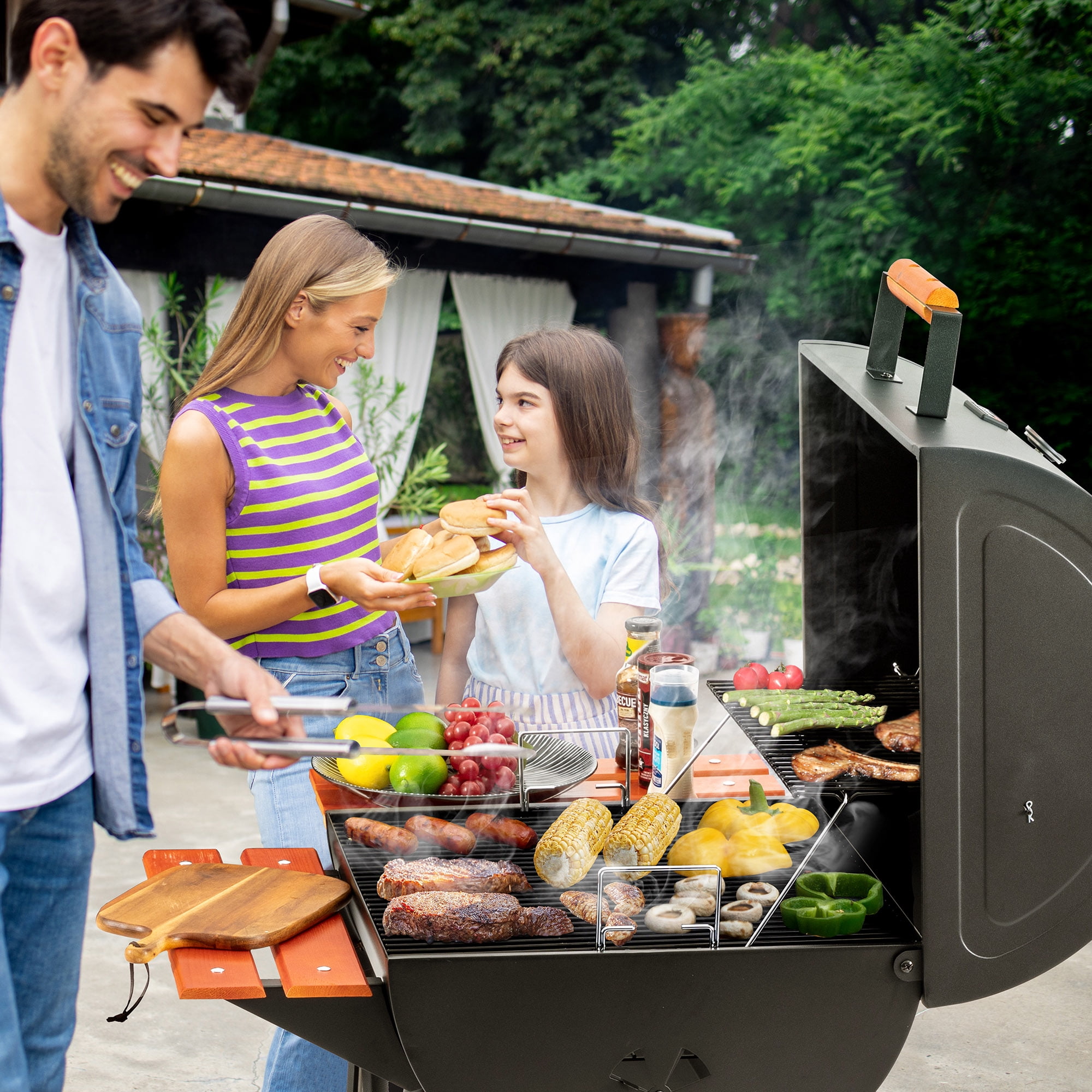 Royal Gourmet CC2024 24-inch Charcoal BBQ Grill with Wooden Front Shelf & Side Shelf
