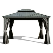12' by 14' Hardtop Gazebo, Upgraded Metal Gazebo with Drainage System, Dual-Layer Galvanized Steel Roof, Curtain and Netting, Outdoor Shelter Canopy for Patio, Garden, and Backyard, Grey