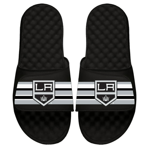 Youth ISlide Black Los Angeles Kings Stripe Logo Slide Sandals