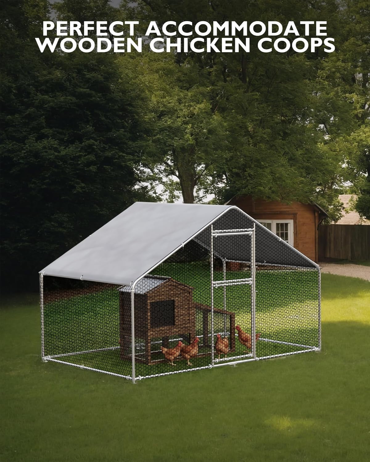 Acekid 3*2*2M Large Outdoor Dog Kennel, Big Outside Dog House, Heavy Duty Dog Run Enclosure Playpen Coop Fence with Waterproof and Anti-UV Cover Roof