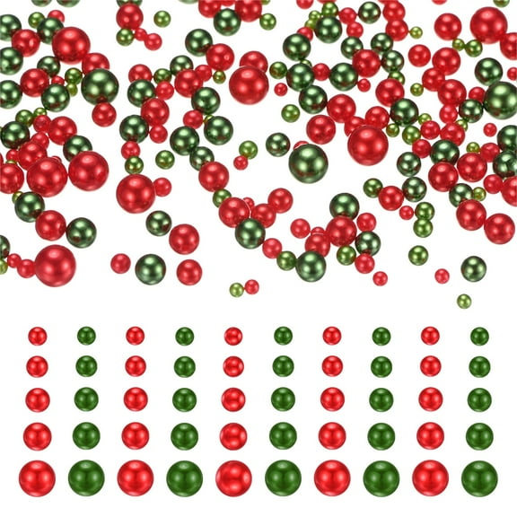 Uxcell 2000-Pack No Hole Pearls 3-8MM Red, Green Round Pearl Beads ABS Faux No Hole Beads for Crafts