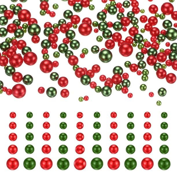 Uxcell 2000-Pack Perlas Sin Agujero 3-8MM Rojo, Verde Cuentas Redondas de Perlas Falsas para Manualidades
