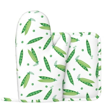 

Oven Mitts and Pot Holders Sets Peas green Non-Slip Silicone Oven Gloves Potholders Cotton Lining Heat Resistant Gloves Hot Pads for Kitchen Cooking Baking