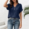thumbnail image 5 of cocolona Summer Womens Button Down Tops V Neck Short Sleeve Loose Shirts Dressy Casual Solid Color Blouses, 5 of 7