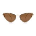 thumbnail image 3 of Womens Iced Out Bling Rhinestone Cat Eye Metal Rim Star Arm Sunglasses Gold - Solid Brown, 3 of 8