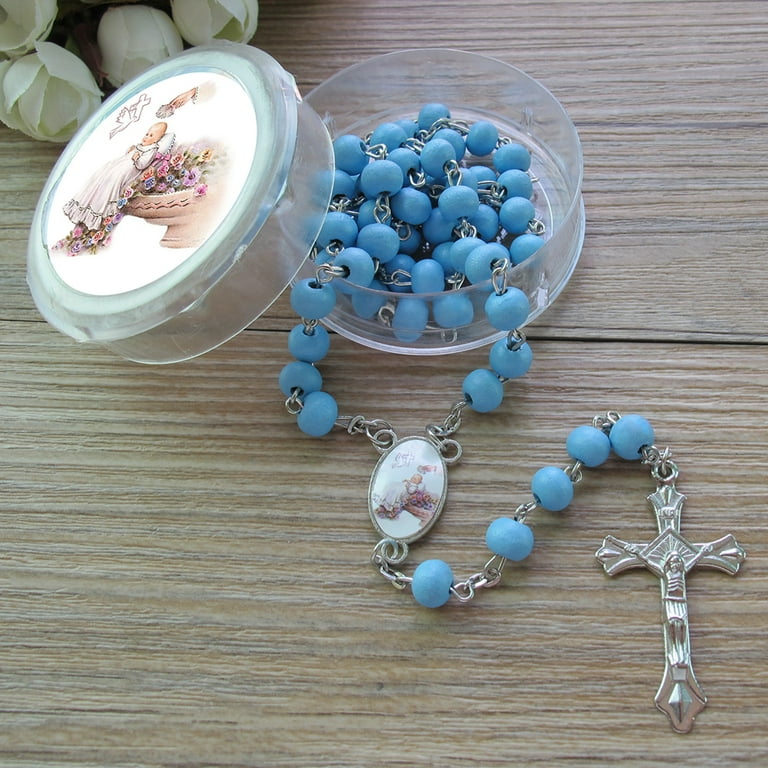 Christening Light Blue Chocolate W/ Mini Rosary Cross Bracelet