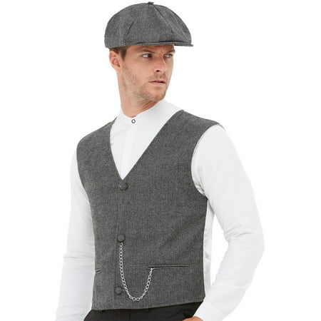Men's Roaring 20s Grey Gangster Hitman Costume Kit Costume Medium 38-40