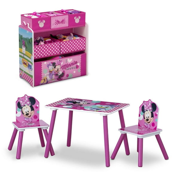 Solution 4 pièces Minnie Mouse de Disney pour salle de jeux par Delta Children – L’ensemble comprend une table et 2 chaises et un organisateur de jouets à 6 bacs