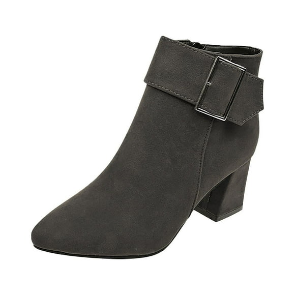 Jsaierl Bottines à Talon Bas Épais pour Femmes, Bout Pointu Classique, Fermeture Éclair Latérale, Bottillons, Bottes Habillées pour Dames