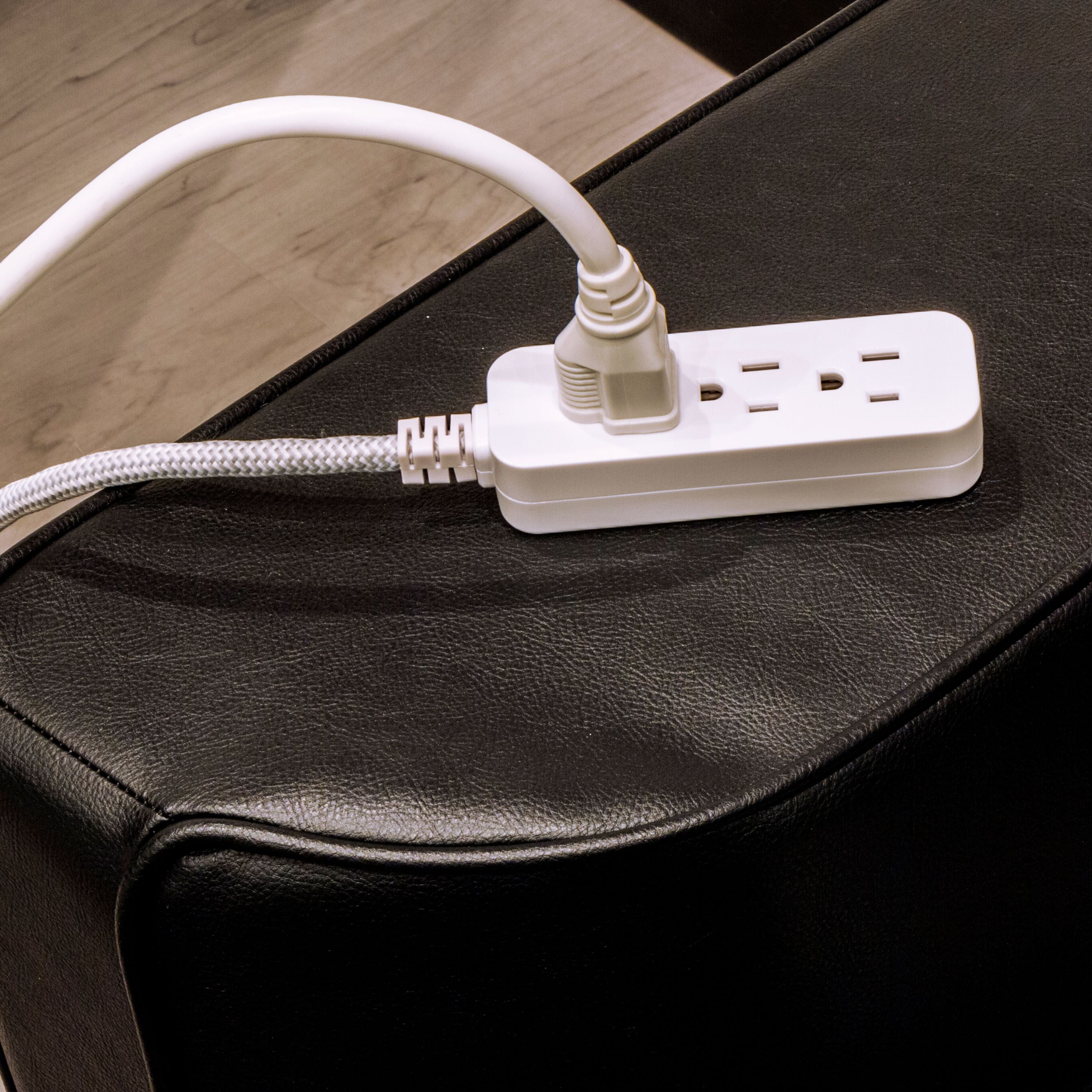 Cordinate Designer 3-Outlet Extension Cord with Surge Protection, Gray, Braided Décor Fabric Cord, 10 ft, Low-Profile Plug with Tamper Resistant Safety Outlets, 37914