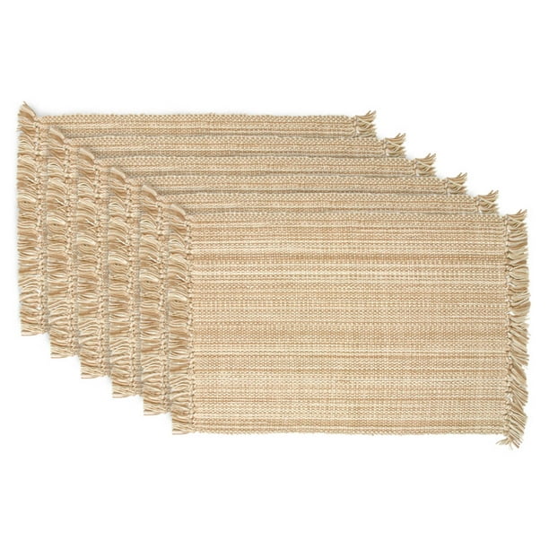 DII Variegated Taupe Fringe Placemat (Set of 6), 19"x13", 100 Cotton
