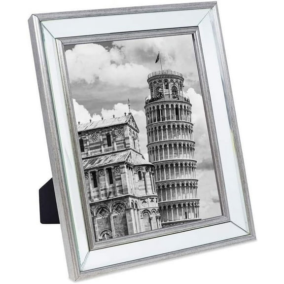 Isaac Jacobs 8x10 Silver Beveled Mirror Picture Frame - Classic Mirrored Frame with Slight Slanted Angle Made for Wall Dcor Display, Tabletop, Photo Gallery and Wall Art 8x10, Silver