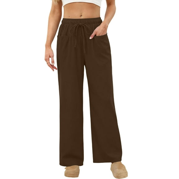 ylioge Pajama Pants for Women with Pockets Casual Straight Wide Leg Pajamas Bottoms Womens Drawstring Elastic Waist Solid Color Loungewear Pant