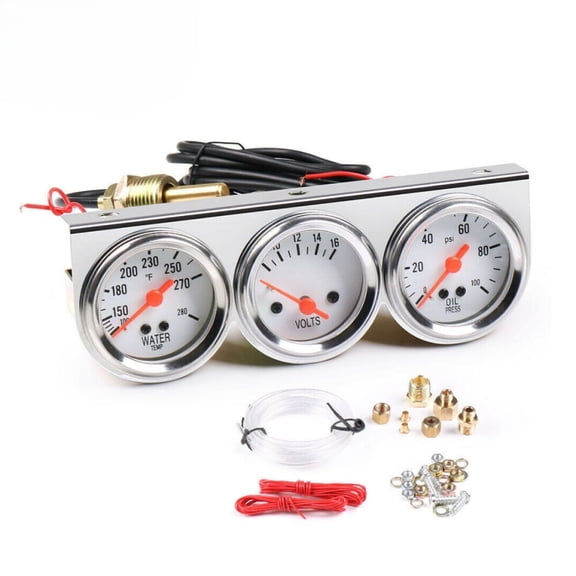 YIUIY 2'' 52mm Chrome Volt Water Oil Pressure Triple 3 Gauge Set Gauges Kit Universal