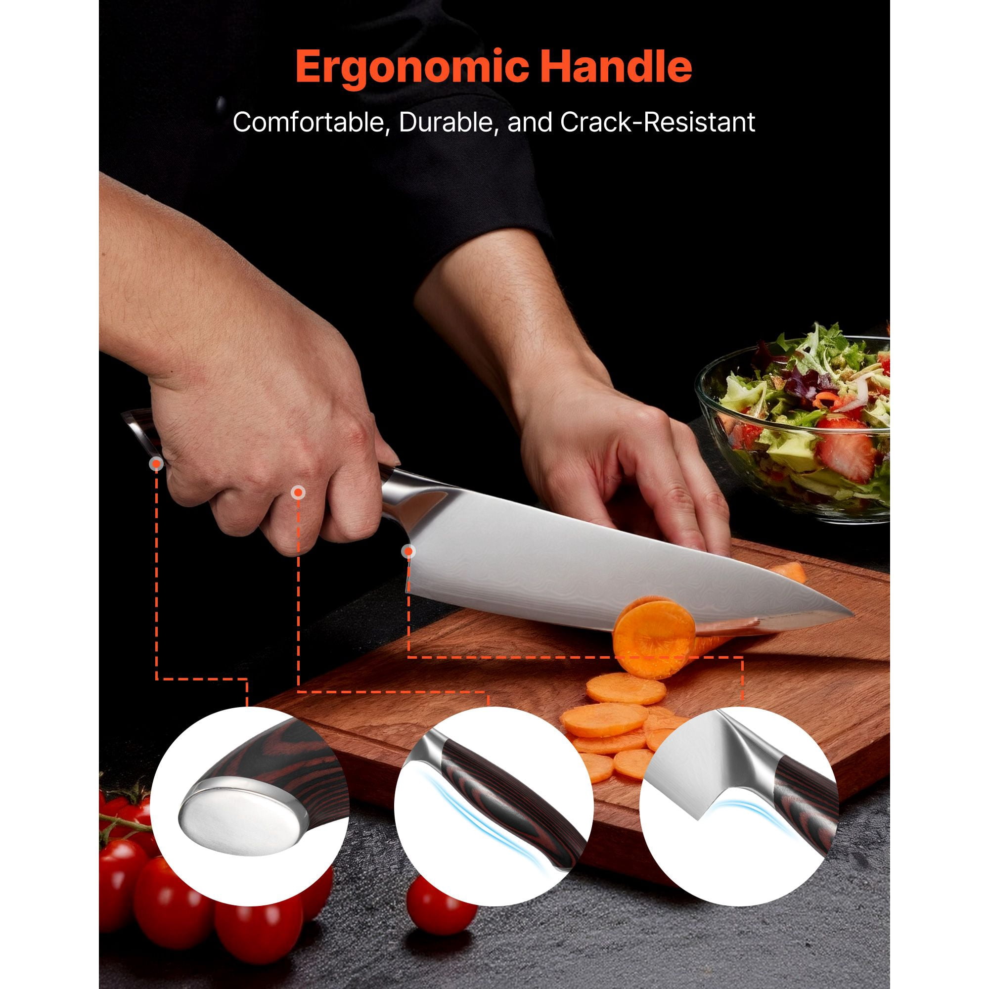 5-Piece Kitchen Knife Set, 8" Chef 7" Fillet 7" Santoku 6" Utility 3.5" Paring, Stainless Steel All-Purpose Cutlery for Home Cooking