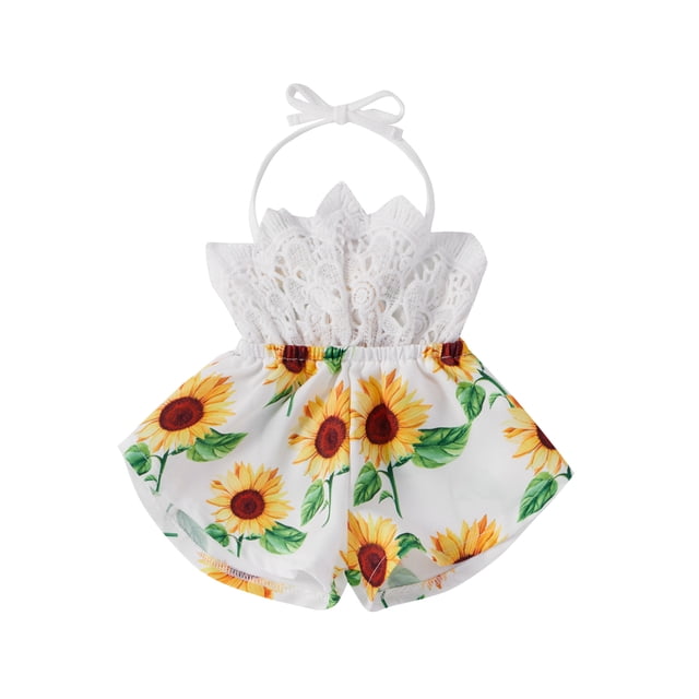 Diconna Barboteuse Bébé Imprimé Tournesol, Combinaison à Lacets Ajourée Florale