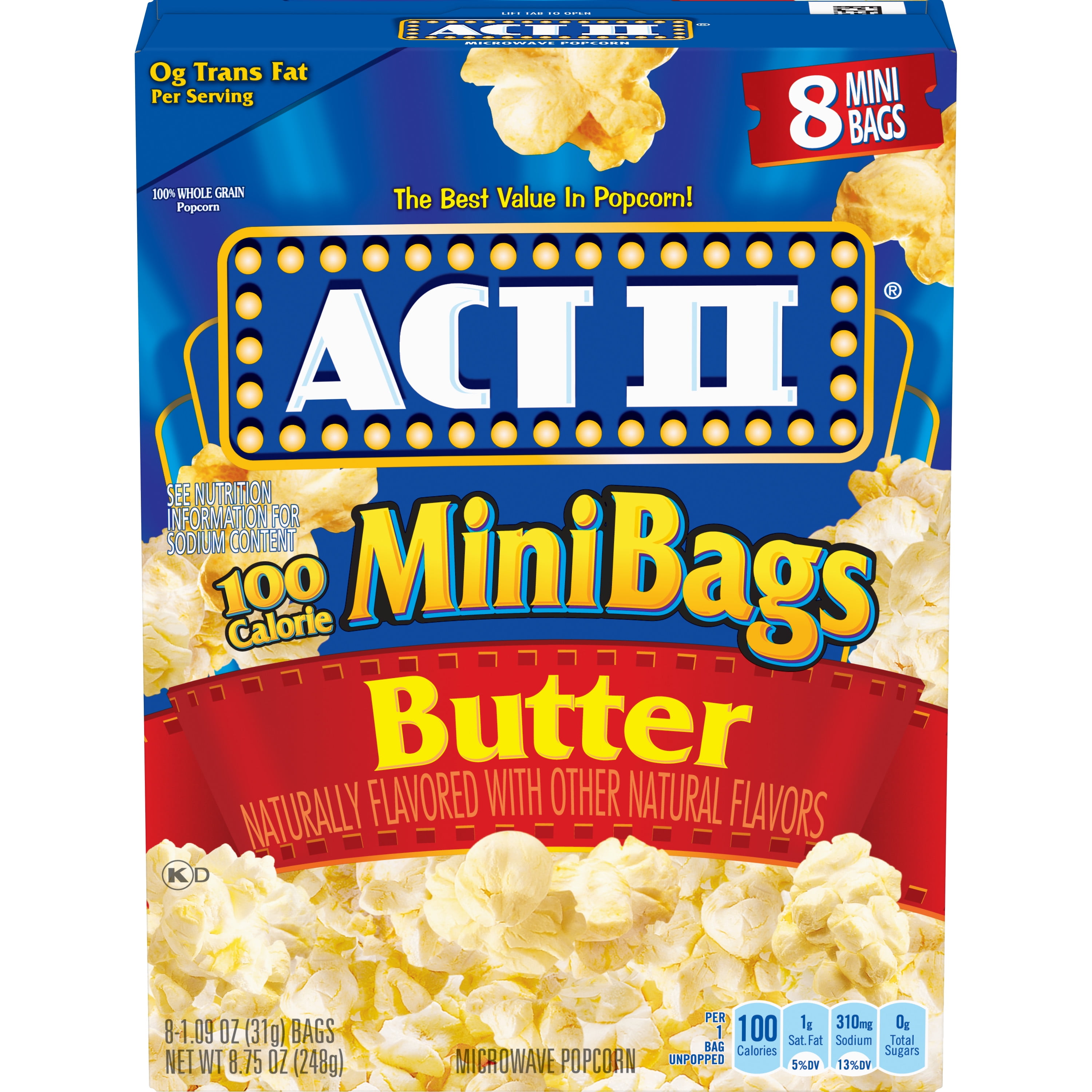 Act II Microwave Popcorn Mini Bags Butter 1.09 Oz 8 Ct - Walmart.com.