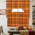 thumbnail image 4 of Orange Plaid Swag Kitchen Curtains Sets for Windows 24 Inch Length, Modern Thanksgiving Grids Striped Short Window Curtain Panels Swags Valances and Tiers 3 Piece Set for Cafe/Dining Room, 4 of 8