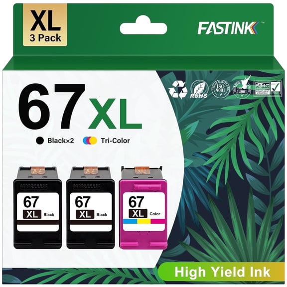 67XL Ink Cartridge Compatible for HP 67 Ink Cartridge for HP Ink 67 (3-Pack ,2 Black, 1 Tri-Color)